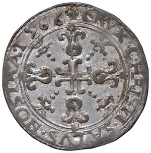 reverse: Casale - Guglielmo Gonzaga - Reggenza della madre Margherita (1550-1566) Bianco 1566. D/ MAR TE GVL DVCES MANT MAR MONT FE, stemma coronato R/ CRVX CHRISTI SALVS NOSTRA 1566, croce ornata - MIR 259/4 CNI 29 Mi 5,02 g RR. SPL