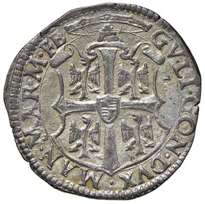 obverse: Casale - Guglielmo Gonzaga - Reggenza della madre Margherita (1550-1566) Cavallotto - D/ MARG PALE DVC MAN MAR MON FER, stemma di Monferrato R/ GVLI GON DVX MAN MAR M FE, stemma di Mantova coronato - MIR 260 ma con MON FER anzichè MON F al dritto, e al rovescio M FE anzichè MO F. CNI manca Mi 3,39 g. SPL