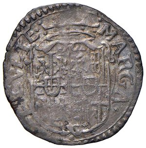 obverse: Casale - Guglielmo Gonzaga - Reggenza della madre Margherita (1550-1566) Soldo 1563 - D/ MARGA TE GVLIE, al centro stemma coronato R/ DVCES MANT MAR MONT F 1563, al centro croce ornata - MIR 261/2 CNI 14 Mi 1,15 g R. m. di SPL