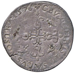 reverse: Casale - Guglielmo Gonzaga (1566-1587) Bianco 1576 - D/ GVL D G DVX MANT III TE MON FER P, stemma coronato R/ CRVX CHRISTI SALVS NOSTRA 1576, croce ornata - Simile al MIR 275/1 ma con FER P anzichè FE P al dritto. CNI manca Mi 4,46 g RR. BB