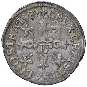 reverse: Casale - Guglielmo Gonzaga (1566-1587) Bianco 1582 - D/ GVL D G DVX MANT III Et MO F I, stemma coronato R/ CRVX CHRISTI SAL NOSTRA 1582, croce ornata - MIR 275/5 ma con MO F I anziché MON FE P al dritto. CNI 73 Mi 3,04 g NC. BB+