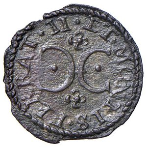 reverse: Casale - Vincenzo I Gonzaga (1587-1612) Quattrino - D/ VICEN D G DVX MAN IIII, quarto di luna con scritta SIC al centro R/ ET MONTIS FERRATI II, al centro due C accostate - MIR 312 ma con VICEN anzichè VIN al dritto. CNI 116 Mi 0,48 g • Conservazione Eccezionale.. FDC