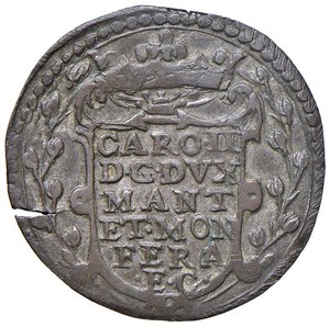 obverse: Casale - Carlo II Gonzaga Nevers (1647-1665) Da due Reali 1662 - D/ CARO II / D G DVX / MANT / ET MON / FERA / E C, entro cartella coronata in ghirlanda R/ DIVAE VIRGINIS CRETAENS, busto della Beata Vergine col Bambino entro ghirlanda; in esergo CASALE 1662 - MIR 359 CNI 18 Mi 4,51 g R. BB