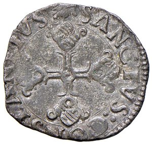 reverse: Carmagnola - Francesco di Saluzzo (1529-1537) Soldino - D/ FRANCISCVS M SALVTIAR, nel campo stemma, sormontato da corona, tra le letter F S R/ SANCTVS COSTANTNVS, al centro croce fogliata - MIR 157 ma con COSTANTNVS anziché CONSTANTIVS al rovescio. CNI 51 Mi 1,18 g R. BB