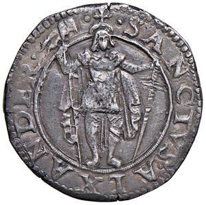 reverse: Desana - Giovanni Bartolomeo Tizzone (1525-1533) Testone - D/ IO BART TICIO CO DECI VIC IMP, aquila ad ali spiegate R/ SANCTVS ALXANDER, Sant Alessandro con vessillo e spada - MIR 463 ma con ALXANDER anziché ALEXANDER al rovescio. CNI 19 Ag 9,15 g R. BB-SPL