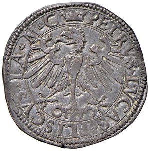 obverse: Messerano - Pier Luca II Fieschi (1528-1548) Testone - D/ PETRVS LVCAS FLISCVS LA M C, Aquila ad ali spiegate R/ SANTVS TEONESTVS MA, San Teonesto stante con vessillo e spada - MIR 711 ma con TEONESTVS MA anziché TEONESTV MAR al rovescio. CNI 20 Ag 9,25 g R. SPL