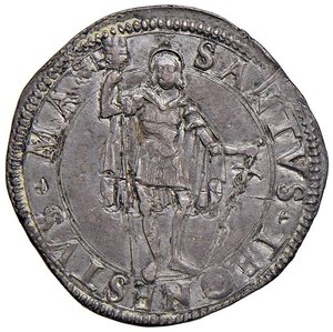 reverse: Messerano - Pier Luca II Fieschi (1528-1548) Testone - D/ PETRVS LVCAS FLISCVS LA M C, Aquila ad ali spiegate R/ SANTVS TEONESTVS MA, San Teonesto stante con vessillo e spada - MIR 711 ma con TEONESTVS MA anziché TEONESTV MAR al rovescio. CNI 20 Ag 9,25 g R. SPL