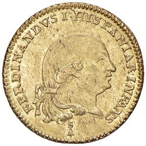 obverse: Parma - Ferdinando di Borbone (1765-1802) Doppia 1788 S - D/ FERDINANDVS I HISPANIAR INFANS, testa del Duca volta verso destra; sotto il collo sigla S e stella a cinque punte R/ D G PARMAE PLAC ET VASTAL DVX 1788, stemma del casato Borbone-Parma adornato da rami di alloro e sormontato dalla corona ducale; in basso sotto lo stemma la lettera S. - MIR 1064/4 Au 7,14 g. qSPL/m. di SPL