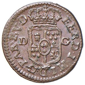 obverse: Parma - Ferdinando di Borbone (1765-1802) Sesino 1795 - D/ FERD I H I D G PAR P V D, stemma familiare dei Borbone di Spagna sovrastato dalla corona Ducale; ai lati dello stemma sigle DeG R/ SESINO / DI / PARMA / J795, su quattro righe entro corona di alloro - MIR 189/2 Cu 1,68 g. FDC