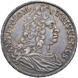 obverse: Retegno - Antonio Tolomeo Gallio Trivulzio (1708-1767) Mezzo Tallero 1726 - D/ ANT PTOLOM - TRIVULTIUS, busto corazzato e paludato rivolto a destra R/ S R I PRIN & BARO RETENY IMP 1726, stemma dei tre pali in cornice ovale su manto sormontato da corona - MIR 915 Ag 14,43g RR. SPL