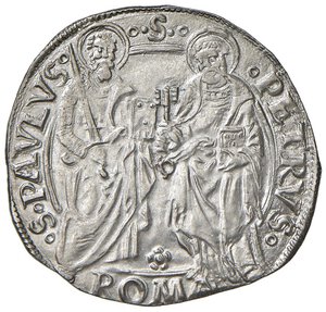 reverse: Roma - Alessandro VI (1492-1503) Grosso - D/ ALEXANDER - VI PONT MAX, stemma sormontato da chiavi decussate e tiara R/ S - PETRVS S - PAVLVS, San Pietro e San Paolo stanti di fronte; in esergo ROMA - Munt. 16 Ag 3,27 g. qFDC-FDC