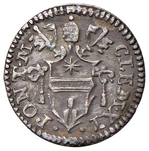 obverse: Roma - Clemente XI (1700-1721) Mezzo grosso - D/ CLEM XI - PONT M, stemma poligonale allungato; sormontato da chiavi in parte nascoste con cordone e fiocco e da tiara R/ ESVRI / ENT EM / NE / DESPE / XERIS 