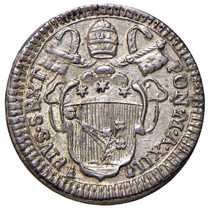 obverse: Roma - Pio VI (1775-1799) Grosso an. XII - D/ PIVS SEXT - PON M A XII, stemma ovale sagomato sormontato da chiavi decussate con doppio cordone e tiara R/ AVXILIVM DE SANCTO, ghirlanda sinistrosa d’alloro - MIR 2772/11 Munt. 58 Ag 1,30 g. qFDC