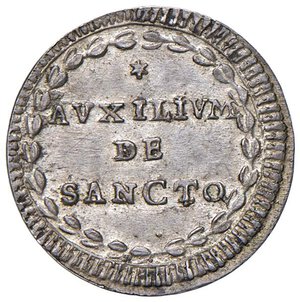 reverse: Roma - Pio VI (1775-1799) Grosso an. XII - D/ PIVS SEXT - PON M A XII, stemma ovale sagomato sormontato da chiavi decussate con doppio cordone e tiara R/ AVXILIVM DE SANCTO, ghirlanda sinistrosa d’alloro - MIR 2772/11 Munt. 58 Ag 1,30 g. qFDC