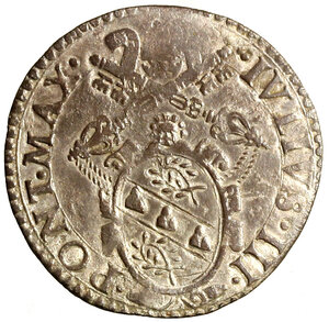 obverse: ANCONA. Giulio III (1550-1555) Giulio (g. 2,96) IVLIVS III PONT MAX, Stemma. R/ S PETRVS ANCONA, S. Pietro stante. Munt. 55; Berm. 1013.    AR     RARO.    SPL