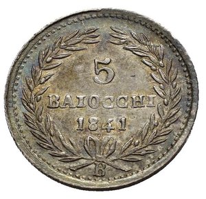 reverse: Bologna. Stato Pontificio. Gregorio XVI (1831-1846). 5 Baiocchi 1841 B. Ag (1,35 g). Gig. 140. Raro. SPL+