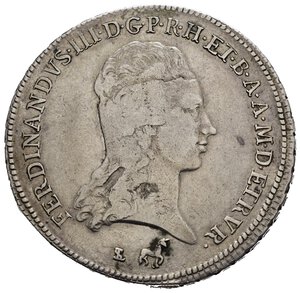 obverse: FIRENZE. Ferdinando III di Lorena (1790-1801). Francescone 1799. Ag (27,02 g). D/Testa a destra; R/ Stemma coronato. MIR 405/8. BB