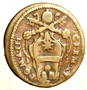 obverse: GUBBIO. Clemente XI (1700-1721) Quattrino A/ III (g. 3,49) Stemma R/ Busto mitrato di S. Ubaldo a sn. Munt. 297 Var. I; CNI 16; Berm. 2508.    CU    MOLTO RARO   +BB