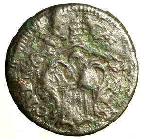 obverse: GUBBIO. Clemente XII (1730-1740) Quattrino (g. 2,22) Stemma R/ S. Ubaldo stante a sn. con pastorale; in basso, mitria. Munt. 259      CU    RARO   +BB