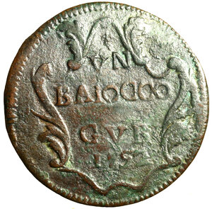 reverse: GUBBIO. Benedetto XIV (1740-1758) Baiocco 1752/ XII (g. 8,56) Stemma R/ giglietto/ VN/ BAIOCCO/ GVBBIO/ 1752 in cartella.    CU   RARO   +BB