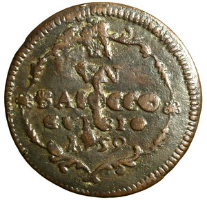 reverse: GUBBIO. Clemente XIII (1758-1769) Baiocco 1759 (g. 12,00) Stemma R/ VN/ BAIOCCO/ GVBBIO/ 1759 in cartella.      CU    +BB   leggera striatura al D/ 