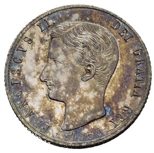 obverse: NAPOLI. Francesco II di Borbone (1859-1860). Tarì da 20 Grana 1859. Ag (4,63 g). Magliocca 808; Gig. 3. NC. Fondi lucenti e patina. qFDC/FDC