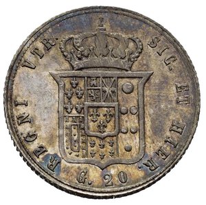 reverse: NAPOLI. Francesco II di Borbone (1859-1860). Tarì da 20 Grana 1859. Ag (4,63 g). Magliocca 808; Gig. 3. NC. Fondi lucenti e patina. qFDC/FDC