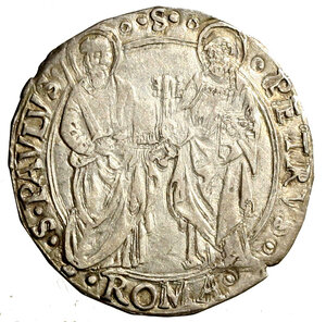 reverse: ROMA. Sisto IV (1471-1484) Grosso (g. 3,28) Stemma R/ SS. Pietro e Paolo stanti. Munt. 16; Berm. 452; MIR 455; Ser. 39.    AR   RARO    SPL   