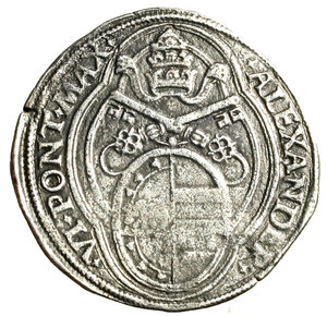 obverse: ROMA. Alessandro VI (1492-1503) Doppio grosso. (g. 6,10) Stemma R/ S. Pietro, in ginocchio, riceve le chiavi da Gesù. Munt. 15.     AE     MOLTO RARO     +BB