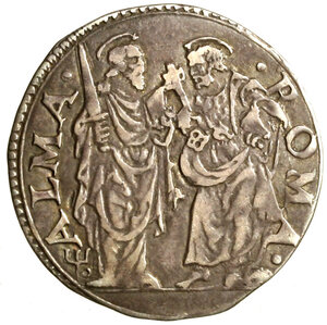 reverse: ROMA. Leone X (1513-1521) Giulio (g. 3,46) Stemma R/ SS. Pietro e Paolo stanti. Munt. 21.   AG    qSPL