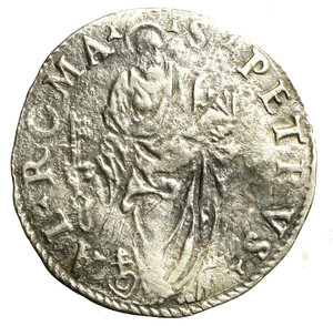 reverse: ROMA. Giulio III (1550-1555) Giulio (g. 2,71) IVLIVS III PONT MAX, Stemma R/ S PETRVS AL ROMA, S. Pietro stante. Munt. 28; CNI 111    AR    +BB