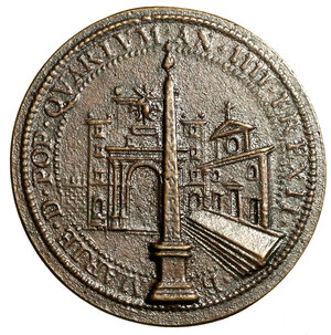 reverse: ROMA. Sisto V (1585-1590) Medaglia A/ V (opus: Nicolò De Bonis) (35 mm. ) Busto a sn. R/ Veduta di Piazza del Popolo con l obelisco. Modesti 864  AE    RARA   SPL