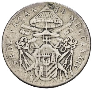 obverse: ROMA. Sede Vacante 1774. Mezzo scudo. Ag (12,65 g). Da montatura. MB