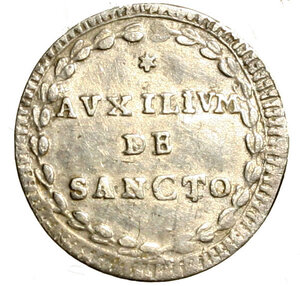 reverse: ROMA. Pio VI (1775-1799) Grosso A/ XIII. (g. 1,28) Stemma R/ AVXILIVM DE SANCTO in corona di foglie d’alloro. CNI 193. Munt. 58a; Berm. 2969.    AR    qSPL 