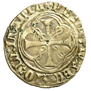 reverse: BOURG. Filiberto I ( 1472-1482) Parpagliola (g. 2,39) (zecchiere Peronetto Guillod) Stemma in doppia cornice trilobata R/ Croice accantonata da 4 lacci in doppia cornice quadrilobata. Sim. 4/2.      AR    RARO        qSPL