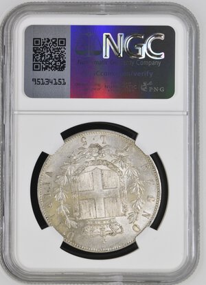 reverse: Regno d Italia. Vittorio Emanuele II. 5 lire 1876 R. Roma. Ag. In slab NGC - AU 58