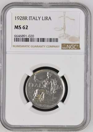 obverse: Regno d Italia. Vittorio Emanuele III (1900-1943). Buono da 1 lira 1928. Ag. In slab NGC - MS 62