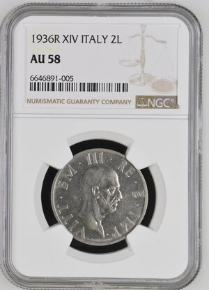 obverse: Regno d Italia. Vittorio Emanuele III (1900-1943). 2 lire 1936. Ni. In slab NGC - AU 58