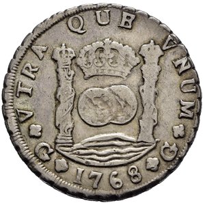 reverse: GUATEMALA. Carlo III di Spagna (1759-1788). 8 reales 1768 G P. Ag. KM#27.1. Molto Rara. BB