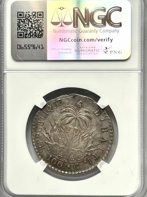 reverse: HAITI. 100 Centimes An 26 (1829). IN SLAB NGC - AU 55