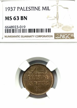 obverse: PALESTINA. 1 Mil 1937. Cu. IN SLAB NGC - MS 63 BN