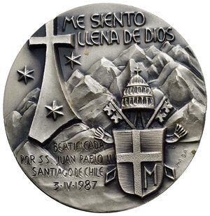 reverse: Medaglie Papali. Giovanni Paolo II. Roma. Medaglia 1987. AE argentato (128 g - 60 mm). B.Teresa De Jesus De Los Andes - Carmelita Descalza. FDC