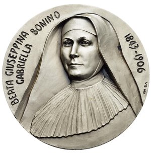 obverse: Medaglie Papali. Giovanni Paolo II. Roma. Medaglia 1995. AE argentato (130 g - 60 mm). Beata Giuseppina Gabriella Bonino - Savigliano Suore della Sacra famiglia. FDC