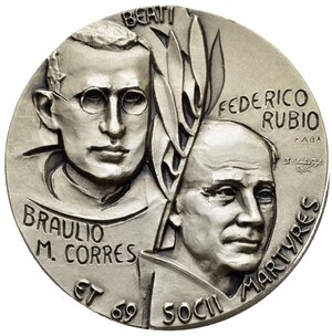 obverse: Medaglie Papali. Giovanni Paolo II. Roma. Medaglia 1992. AE argentato (130 g - 60 mm). Beati Braulio M. Corres e Federico Rubio. FDC