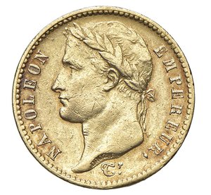 obverse:  NAPOLEONE I  (1804-1814)  20 Franchi 1813  R coronata, Roma   Pagani 93   Mont. 76   Gig. 20   Au   6,41 g   21 mm   RR   • Ex InAsta 34/1130, con la nota 