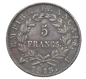 reverse:  NAPOLEONE I  (1804-1814)  5 Franchi 1813  U, Torino   Pagani 34   Mont. 39   Gig. 34   Ag   24,77 g   37,1 mm   RR   • Ex Varesi 62/509; abili ritocchi   BB÷SPL  