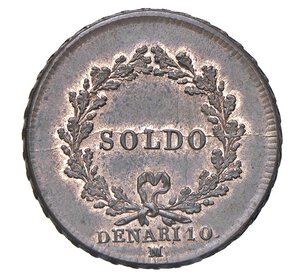 reverse:  REPUBBLICA ITALIANA  (1802-1805)  Soldo da 10 Denari 1804 A. III  M, Milano   Crippa 19   Pagani Prove 461   Cu   10,21 g   25,5 mm   R   • Ex Artemide XXVIII/1581   q.FDC  