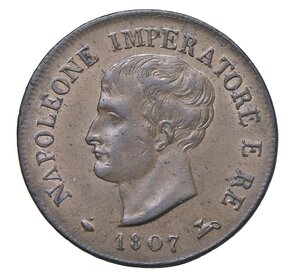 obverse:  NAPOLEONE I  (1804-1814)  Soldo 1807 cifre spaziate, M, Milano   Pagani 72   Mont. 294 (R3)   Gig. 204b   Cu   10,53 g   27,7 mm   RR   SPL+  