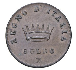 reverse:  NAPOLEONE I  (1804-1814)  Soldo 1807 cifre spaziate, M, Milano   Pagani 72   Mont. 294 (R3)   Gig. 204b   Cu   10,53 g   27,7 mm   RR   SPL+  