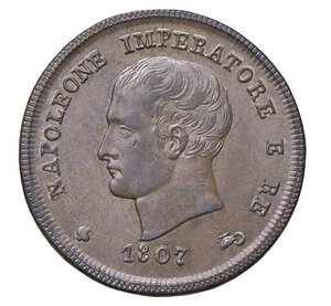 obverse:  NAPOLEONE I  (1804-1814)  3 Centesimi 1807  M, Milano   Pagani 79   Mont. 304   Gig. 217   Cu   6,23 g   23,9 mm   q.FDC  